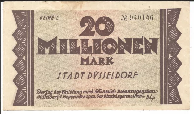 Stadt Düsseldorf,20 Millionen Mark 1923