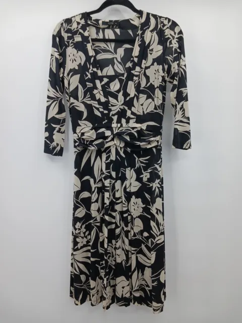 Etro Womens Dress Size 6 (44) Black Cream 3/4 Sleeve Midi Knit Floral