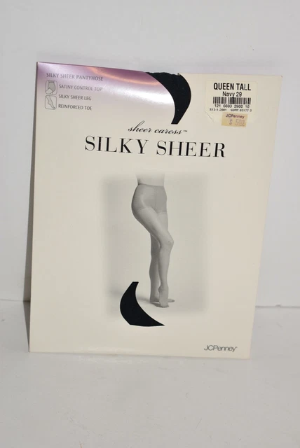 Sheer Caress Silky Sheer Pantyhose Control Top Queen Tall Black New Sealed