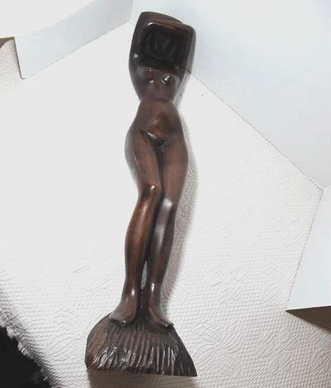 Gorgeous Hand Carved Wooden Statue Lady Nude Hiding Face Weeping Sorrow 23x5
