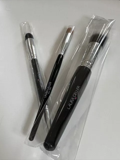 LAURA GELLER Brush Set  x 3 Make Up Brushes Eyeshaow & Liner & Bronzer Brush