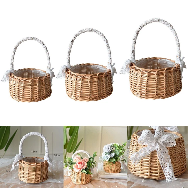 Cesta de almacenamiento de alimentos niñas picnic retro flor redonda maceta