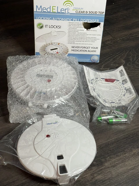 Dispensador automático de píldoras de bloqueo premium Med-E-Lert tapas blancas transparentes y lisas nuevo