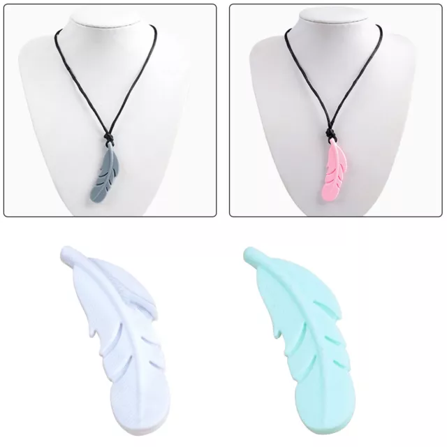 3x Feather Baby Silicone Teething Necklace Autism Sensory Pendant Chew 4 Colors