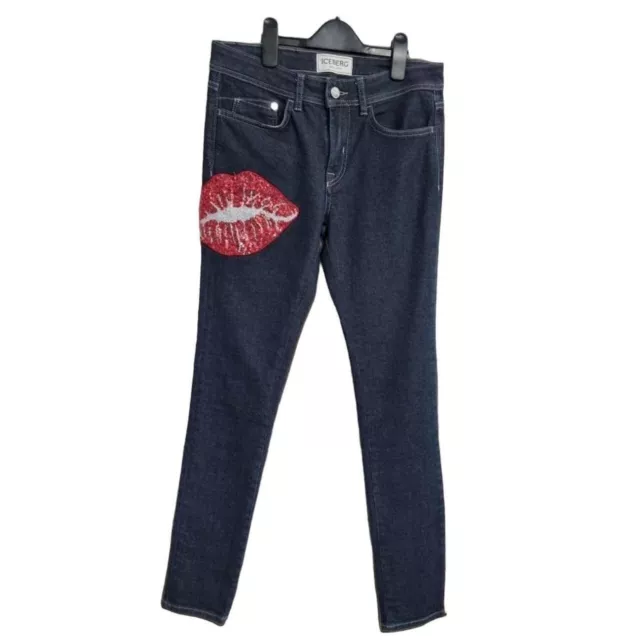 Bnwot designer Iceberg skinny jeans with sequined lips.30" Waist X 31" Leg