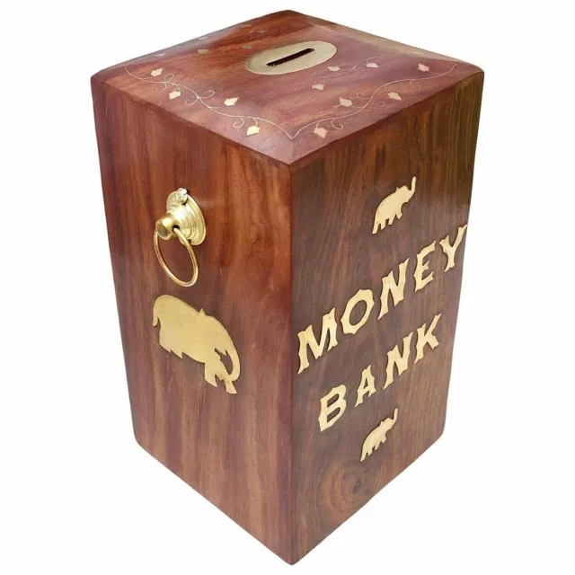 Wooden Large Money Bank Coin BoX Gullak Money Bank for Kids & Adults Saving Box