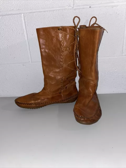 Rare Frye Tan Brown Tie Up Back reba moccasin Leather boots 8.5