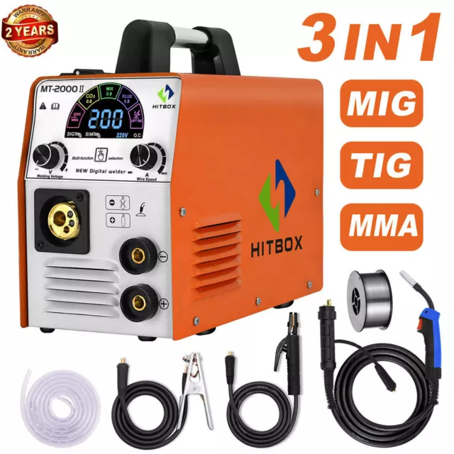 HITBOX 200A 3in1 MIG Welder 220V Inverter Gas Gasless ARC TIG Welding Machine