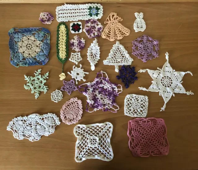 Vintage Hand Crocheted Starched Doilies Lot- Muti- Pattern- Multi- Color