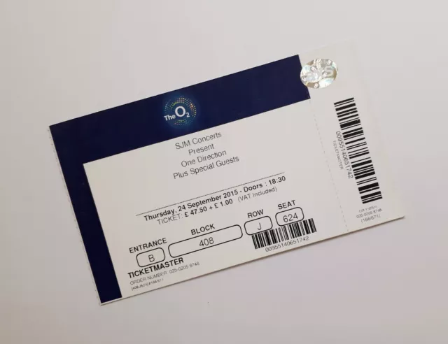 One Direction Tickets & Memorabilia -Unused Ticket(s) O2 Arena London 24/09/2015