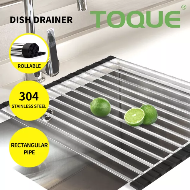 Toque Stainless Steel Dish Drainer Rack over Sink Drying Rack Foldable RollUp