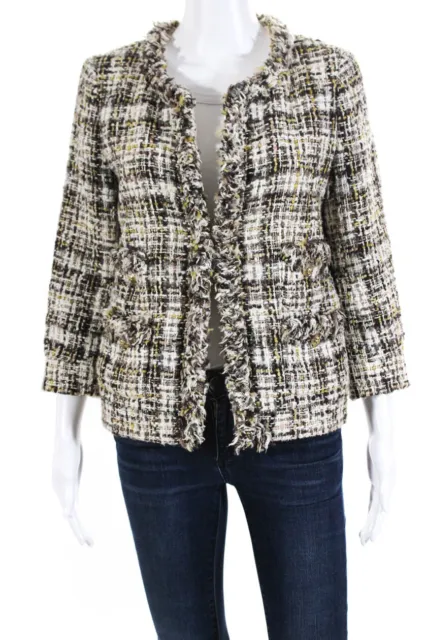 J Crew Womens Metallic Tweed Fringe Hook & Eye Jacket Brown Ivory Size 6