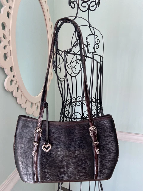Brighton Womens Handbag Purse Tote Black Brown Leather Double Handle Medium