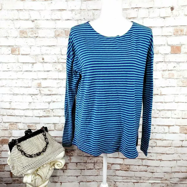 J Crew Size M Blue Green Deck Striped Tee T-Shirt Top Long Sleeve #E1143 EUC