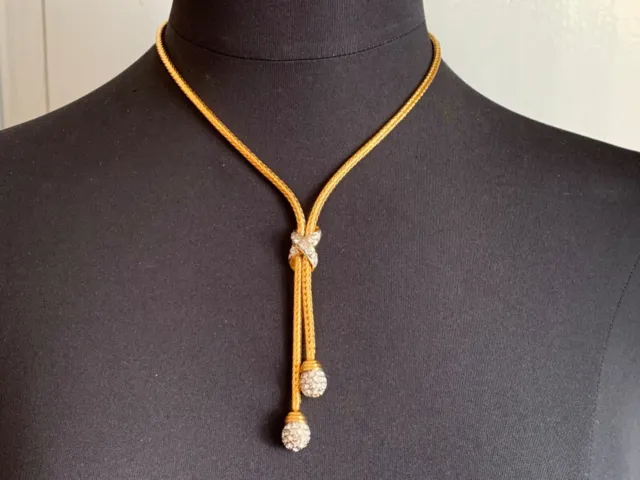 Beautiful VINTAGE French Designer Necklace - Tie with Two Pendants with Crystals