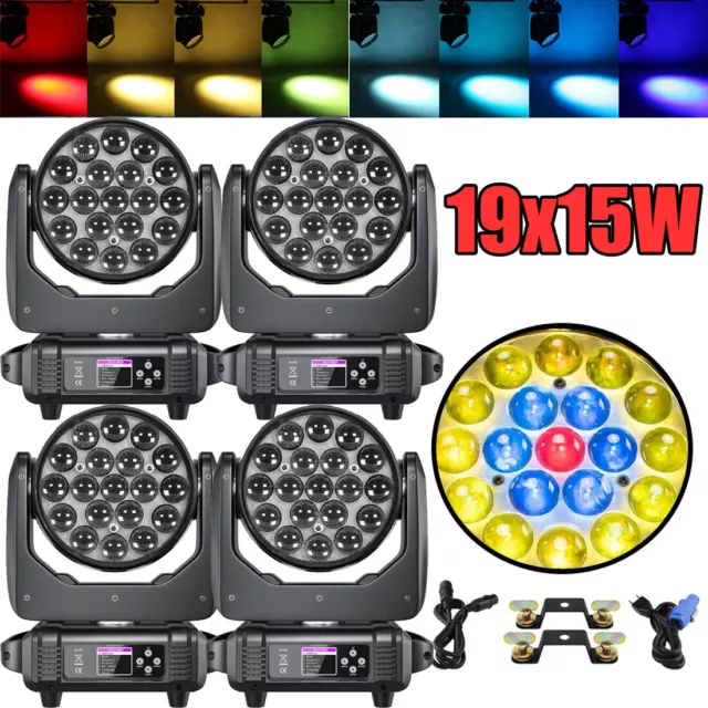4stk 19X15W LED Zoom Wash Moving Head RGBW DMX Bühnenlicht DJ Disco Stage Licht