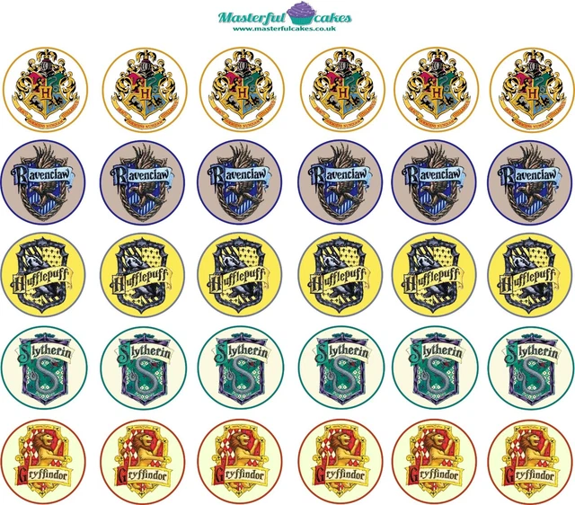 30 X HARRY Potter Crests Edible Cupcake Toppers Rice Paper,Icing