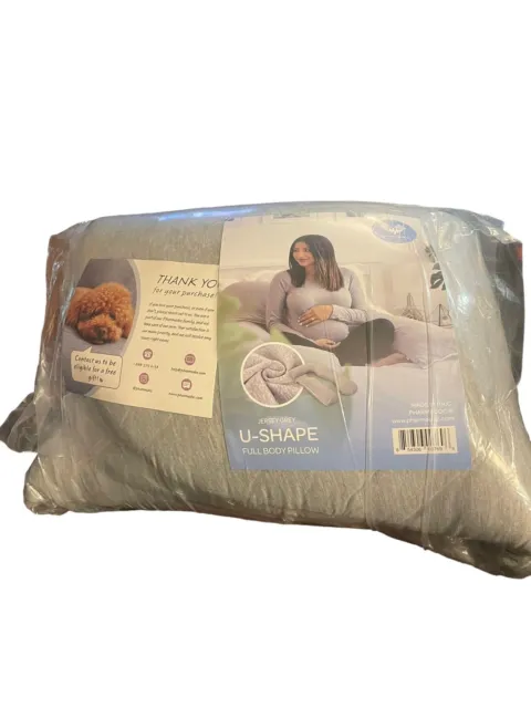 Pharmedoc Pregnancy Pillow Travel & Storage U-Shape Full Body Pillow Jersey Grey