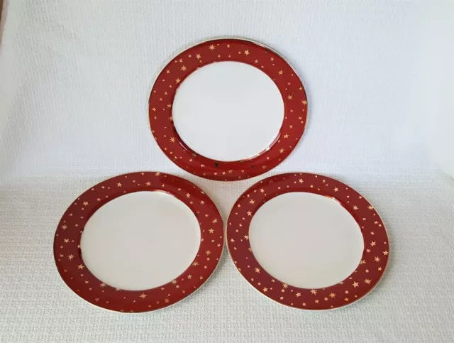 Sakura GALAXY RED Dinner Plates (3) with Gold Stars