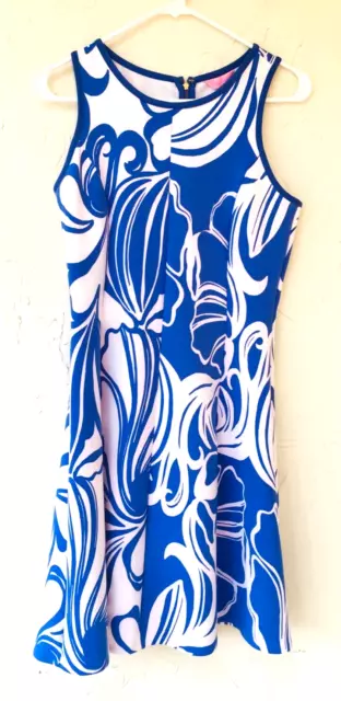 LILLY PULITZER SZ M Blue Floral Fit & Flare Scuba Knit Zipper Back Dress