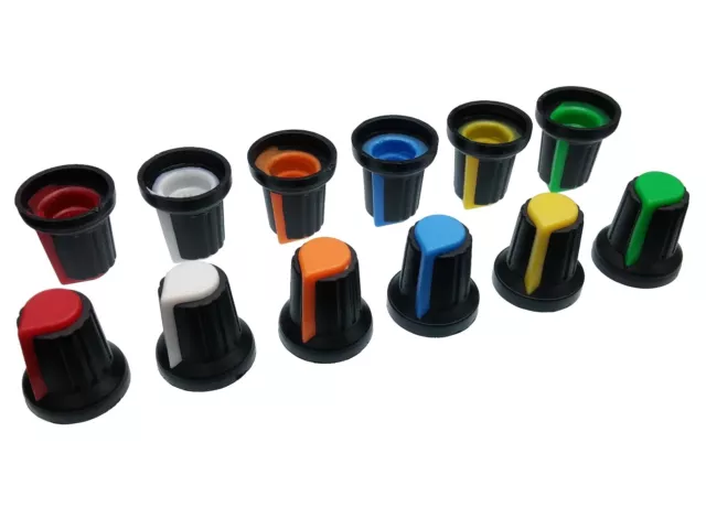 6 Colours Plastic Pot Knobs for 6mm Splined Potentiometer / Rotary Switch