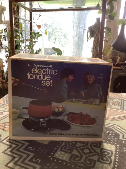 Vintage Cornwall Red Electric Fondue Set Kitchen Appliance-Comes With 4 Forks