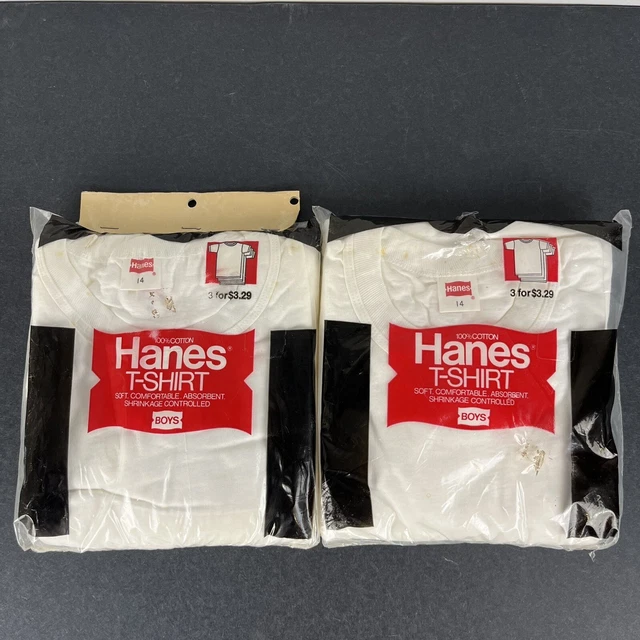 VTG LOT 2 NOS 70s 80s Boys Hanes Shirts 3-Pack Size 14 age 13-14 100% cotton