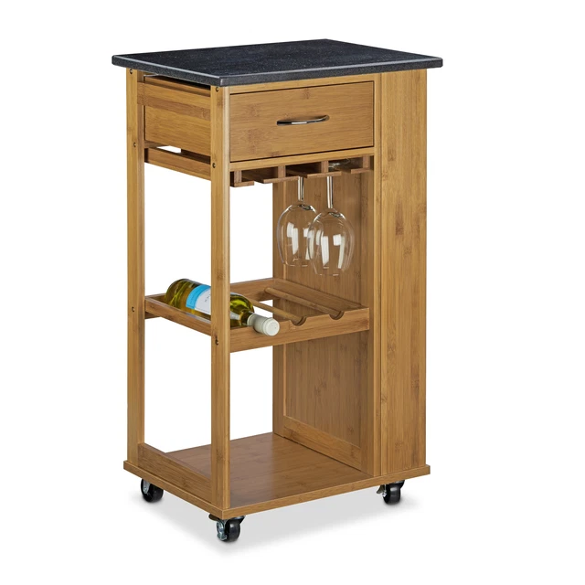 KITCHEN CART BAMBOO Serving Cart Kitchen Trolley Island Rolling w