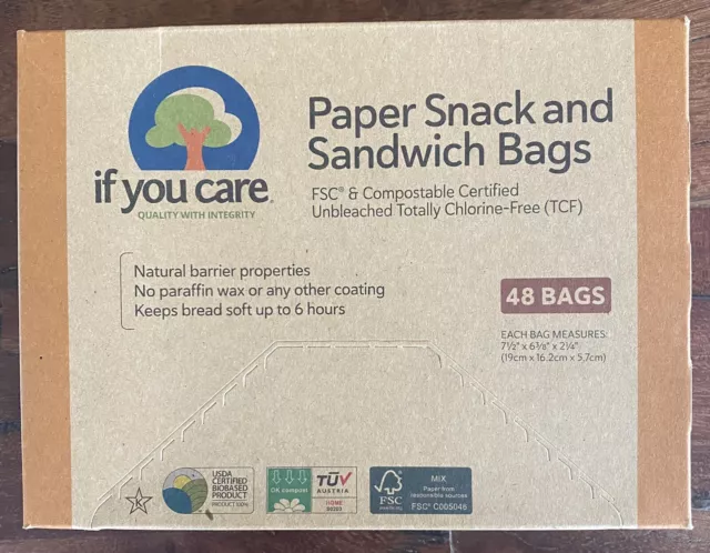 If You Care Paper Snack & Sandwich Bags - 48ct - Compostable / Unbleached - NEW