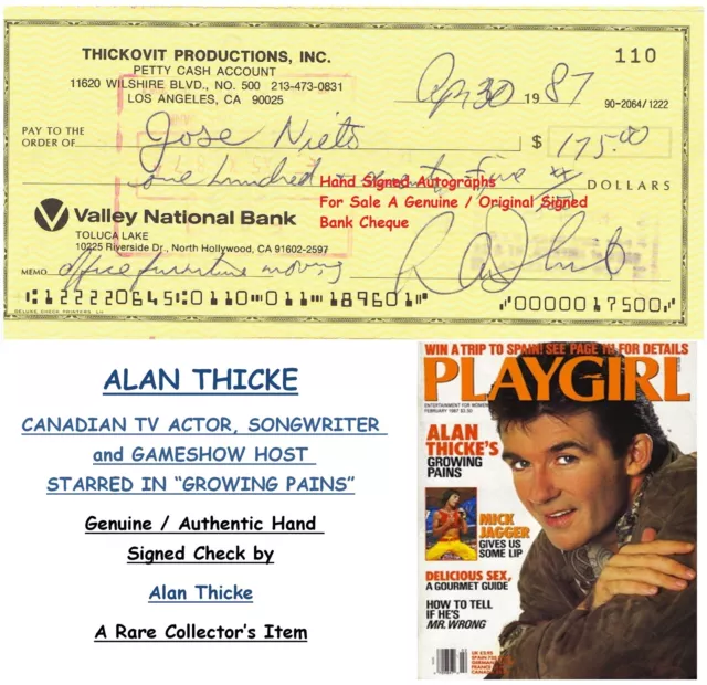 Alan Thicke   Tv & Film Star Actor   Genuine Hand Signed Bank Cheque   Rare Item