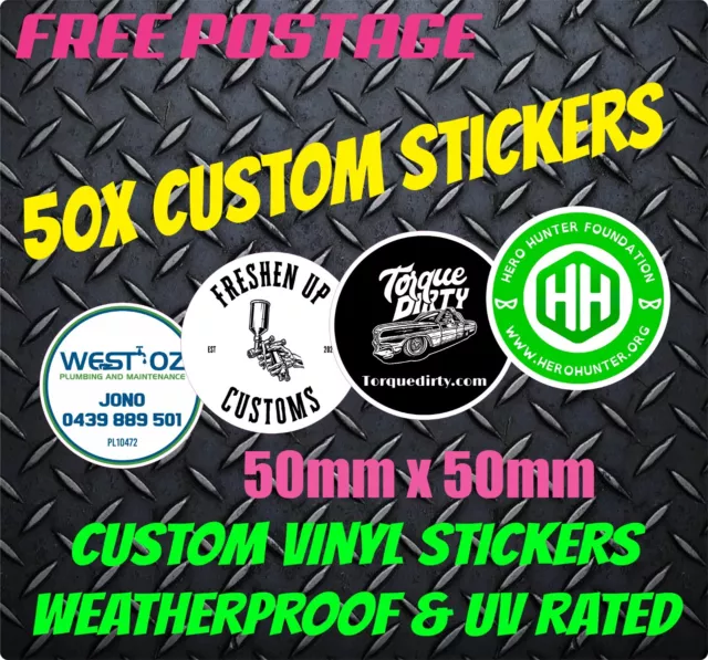 50x Custom Stickers - 50mm x 50mm PRINT YOUR OWN DESIGN & FREE POSTAGE