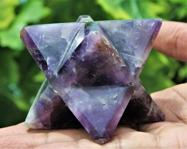 Polished Blue Amthyst Crystal Quartz Healing Reiki Aura Stone Merkaba Star 290g