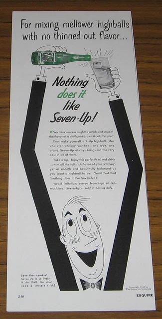 1955 Vintage Ad Seven-Up 7-UP Mixing Mellower Highballs Cartoon