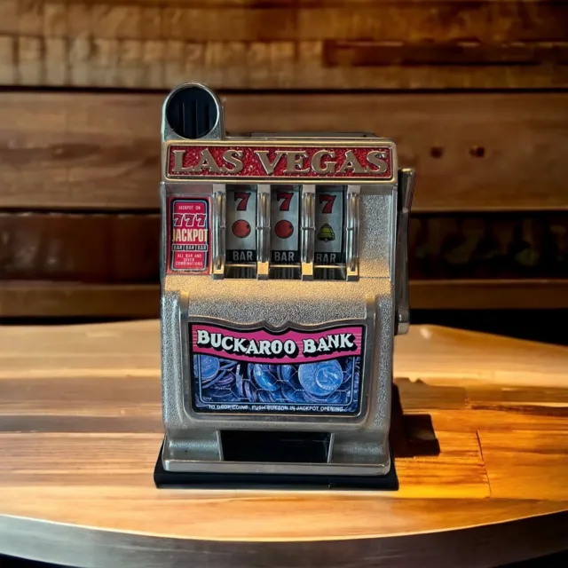 Vintage Buckaroo Mini Slot Machine Toy Gambling Bank Metal Las Vegas Nevada