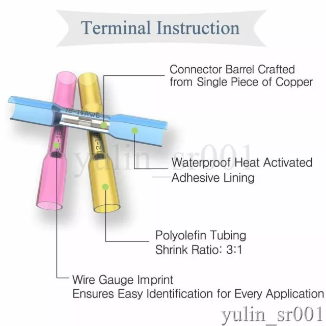 200/50x Schrumpfverbinder Quetschverbinder isoliert Stoßverbinder Kabelverbinder 3
