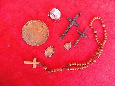5 vieux Religieux Piece : Croix (Kruzifixe) ,Chapelet,Médaille,Pendentif