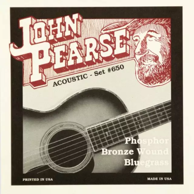 John Pearse Phosphor Bronze 12-56 Acoustic Guitar Strings, Bluegrass