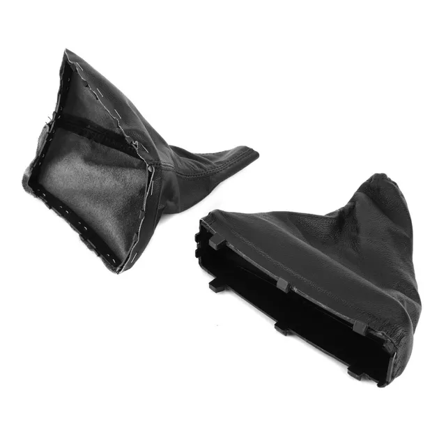 2Pcs Set Gearshift & Handbrake Boot Black Artificial Leather Cover Gaiter For