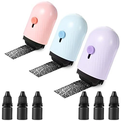 3 Pack Identity Theft Protection Roller Stamps with 6 Refills 2 in 1 Advanced...