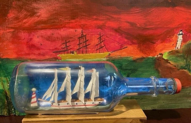 Vintage Ship in a Bottle Newfoundland Folk Art - Nice Nautical Display