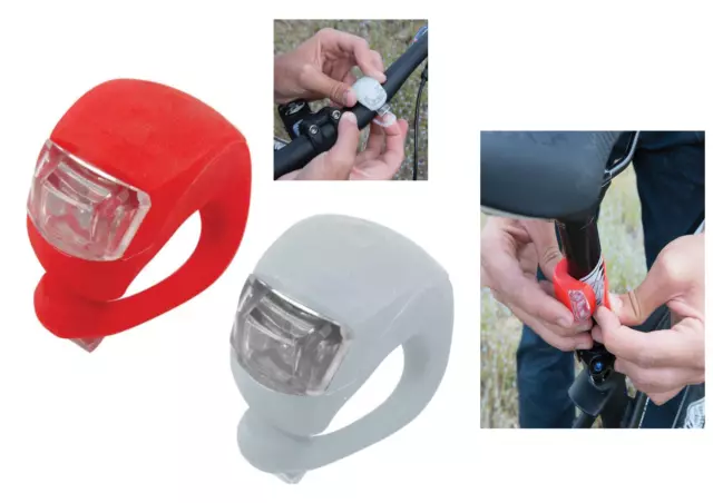 2 Led Silicone Mountain Bike Bicycle Front Rear Lights Set Push  Clip