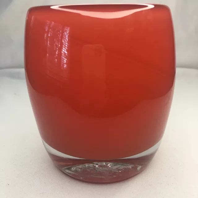 Glass.ful Votive Candle Holder Fire Orange Red Hand Blown Glassy Style