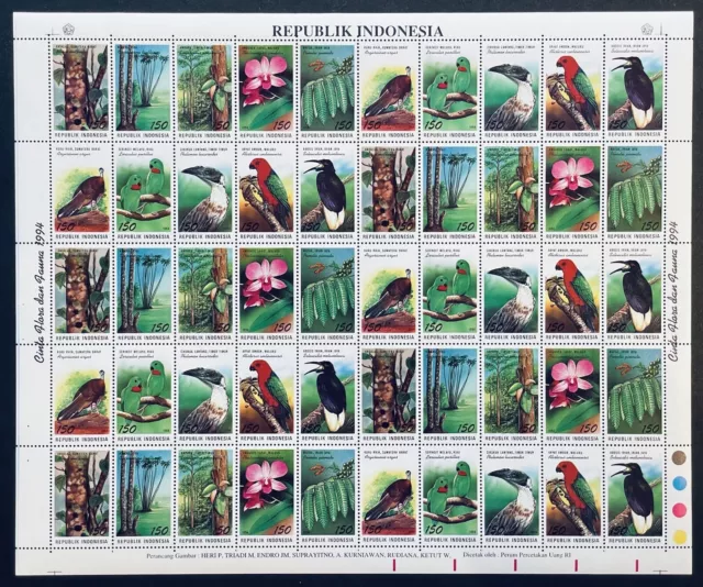 Hoja De Sellos De Flora Y Fauna Indonesia 1994 Montada Sin Montar O Nunca Montada Pájaros Flores Vida Silvestre Árbol De Loro