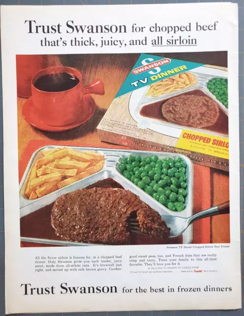 Swanson Frozen TV Dinner 1963 Vtg Print Ad 10.5x13 Chopped Sirloin Beef Fries
