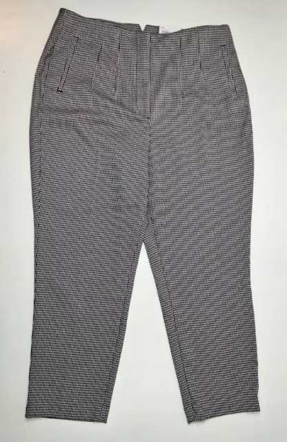 NWT! Nine West Tapered High Rise Slim Fit Navy/Tan Houndstooth Pants Women's 16