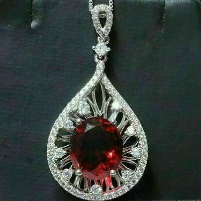 Gorgeous Oval Red Ruby Necklace Pear Pendant Women Engagement Jewelry Gift