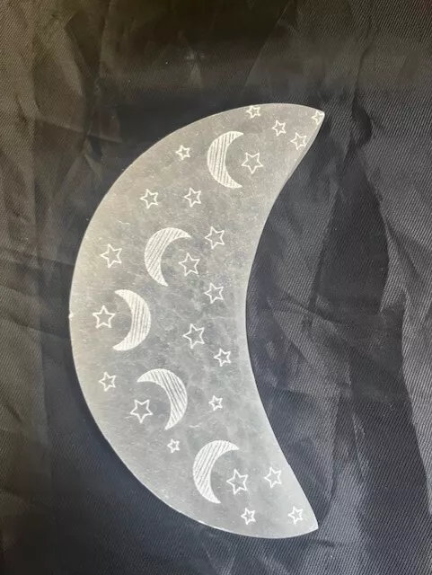 Selenite Crystal Moon Plate Healing, Engraved Moon design, Morocco