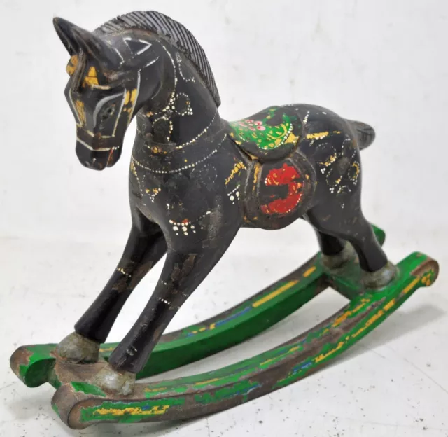 Main Sculpté en Bois Cheval à Bascule Figurine Fin Rustique Peint 3