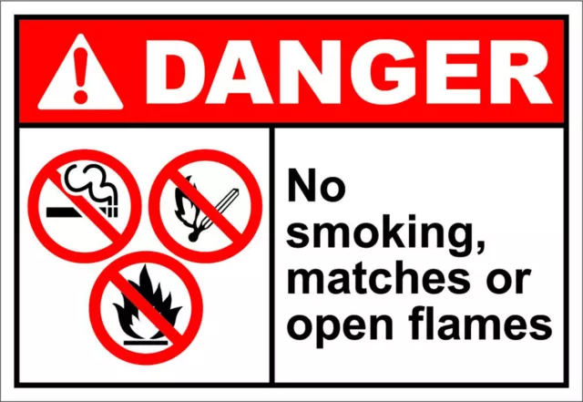 No Smoking Matches Or Open Flames Danger OSHA / ANSI LABEL DECAL STICKER