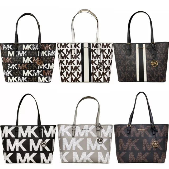 Sac fourre-tout à transport moyen Michael Kors Jet Set MK signature graphique bande logo